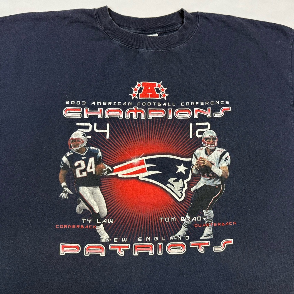 Vtg New England Patriots Tom Brady Ty Law Mens T-Shirt 2XL 2003 Super Bowl A3
